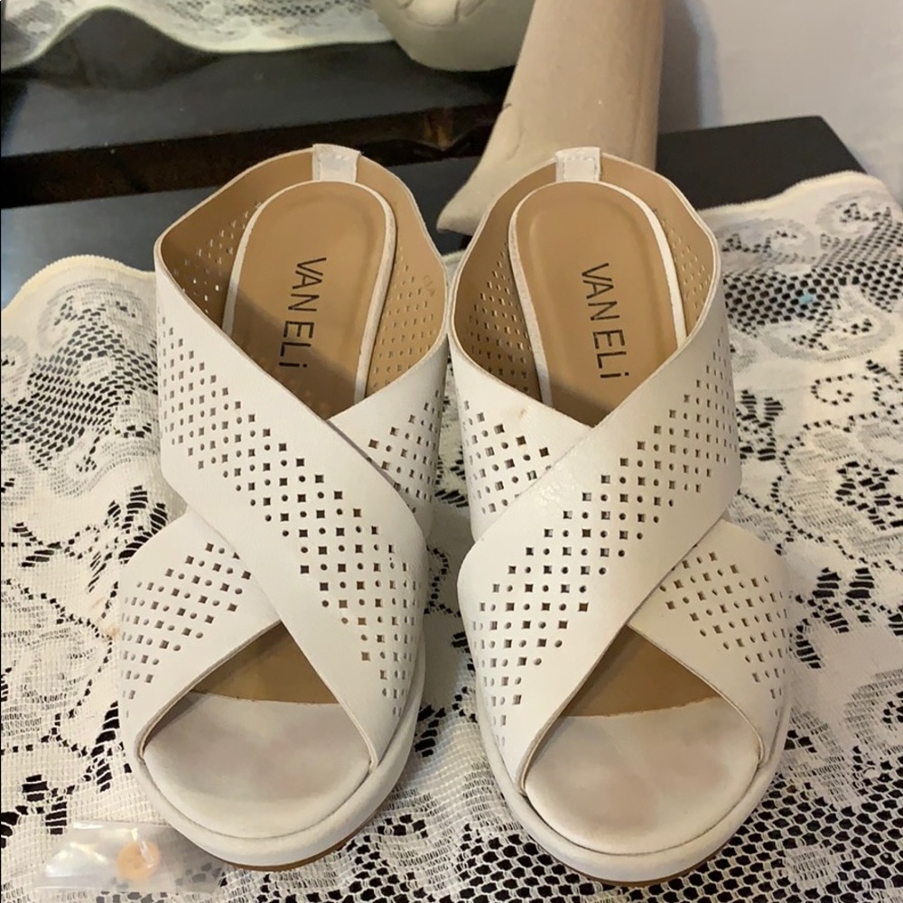 White Vaneli wedge sandals